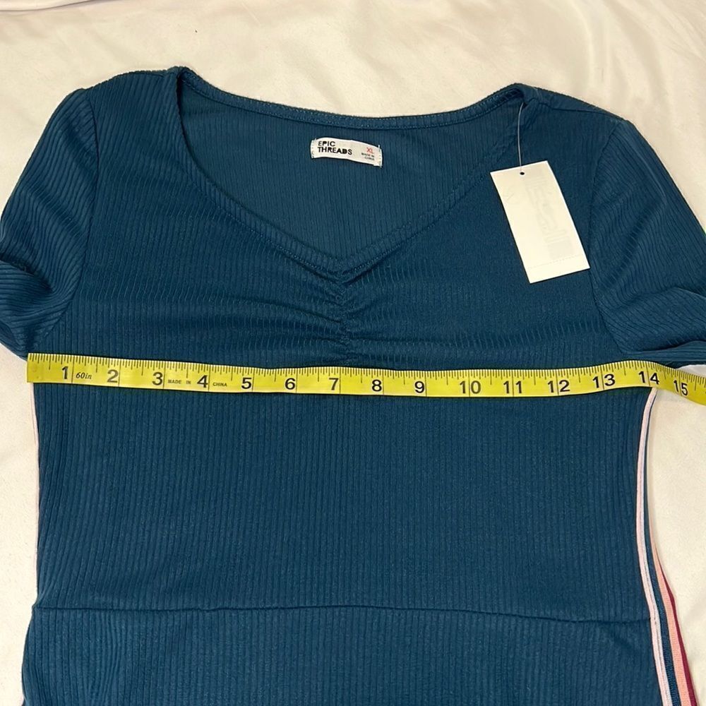 Epic Threads Girls Salem Blue Long Sleeve V-Neck Side Stripe Dress Size XL - Picture 3 of 10